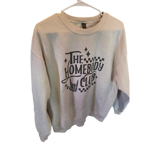 Gildan Heavy Blend Sweatshirt L Womens Homebody Club Tan Pullover - Picture 2 of 5